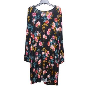 LOFT Black Pink Floral Long Sleeve Open Back Stretch Dress Women's Size 14